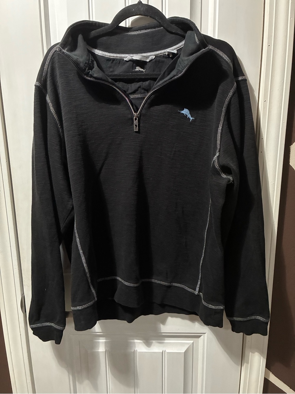 Tommy Bahama Black Half-Zip Sweater with Light Blue Logo